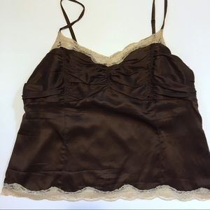 Chocolate Silk and lace cami with beading